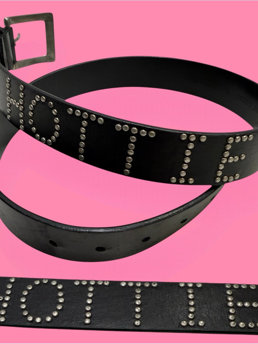 Studded Black Leather Belt by (blank) - Black